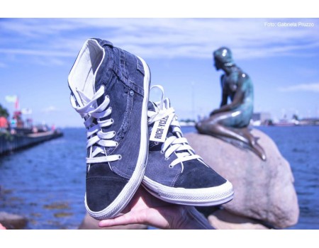 Handmade sneakers black leather&jeans  